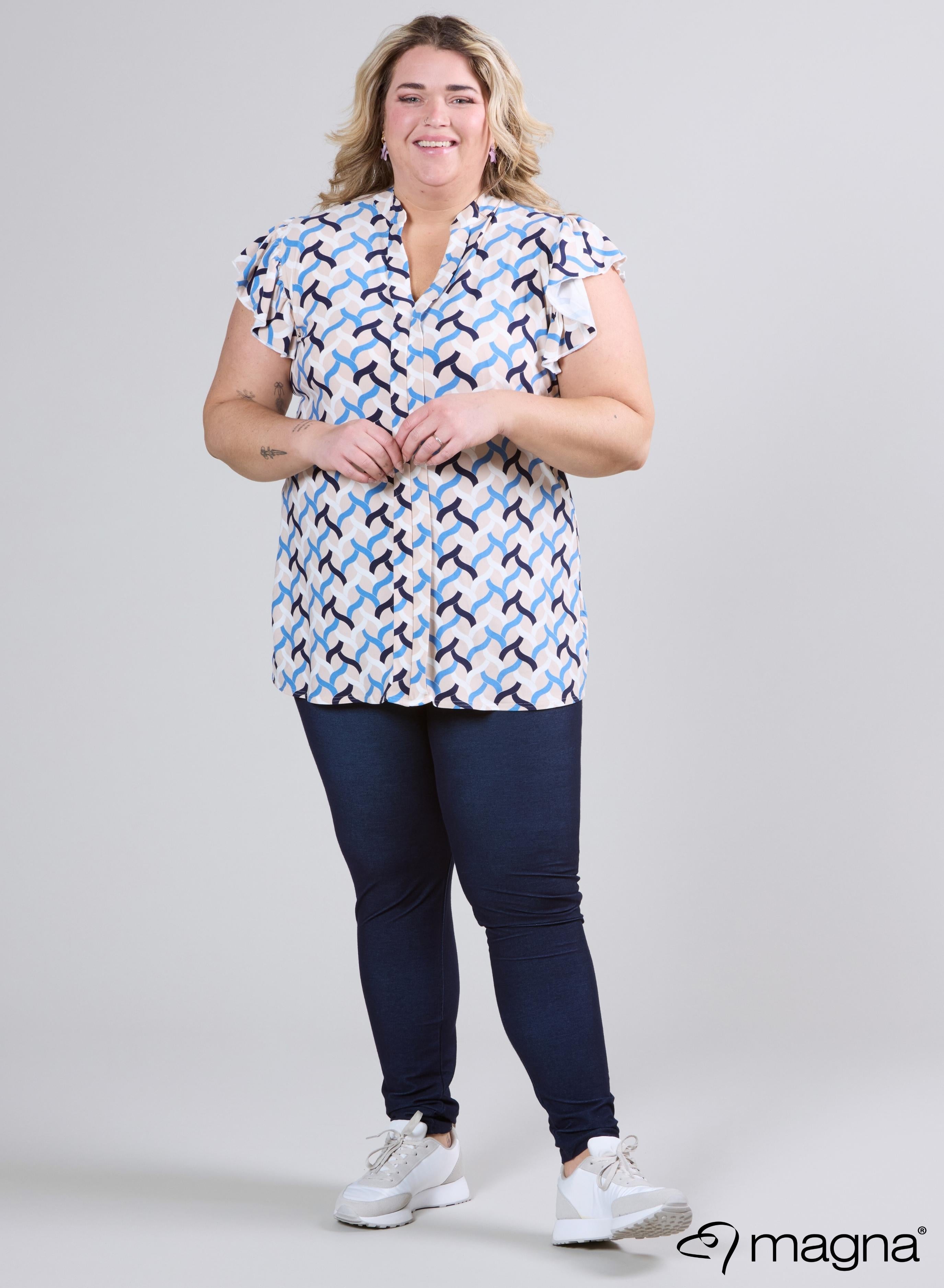 Magna Sleeveless Frill Tunic Woven Design Blue Sand