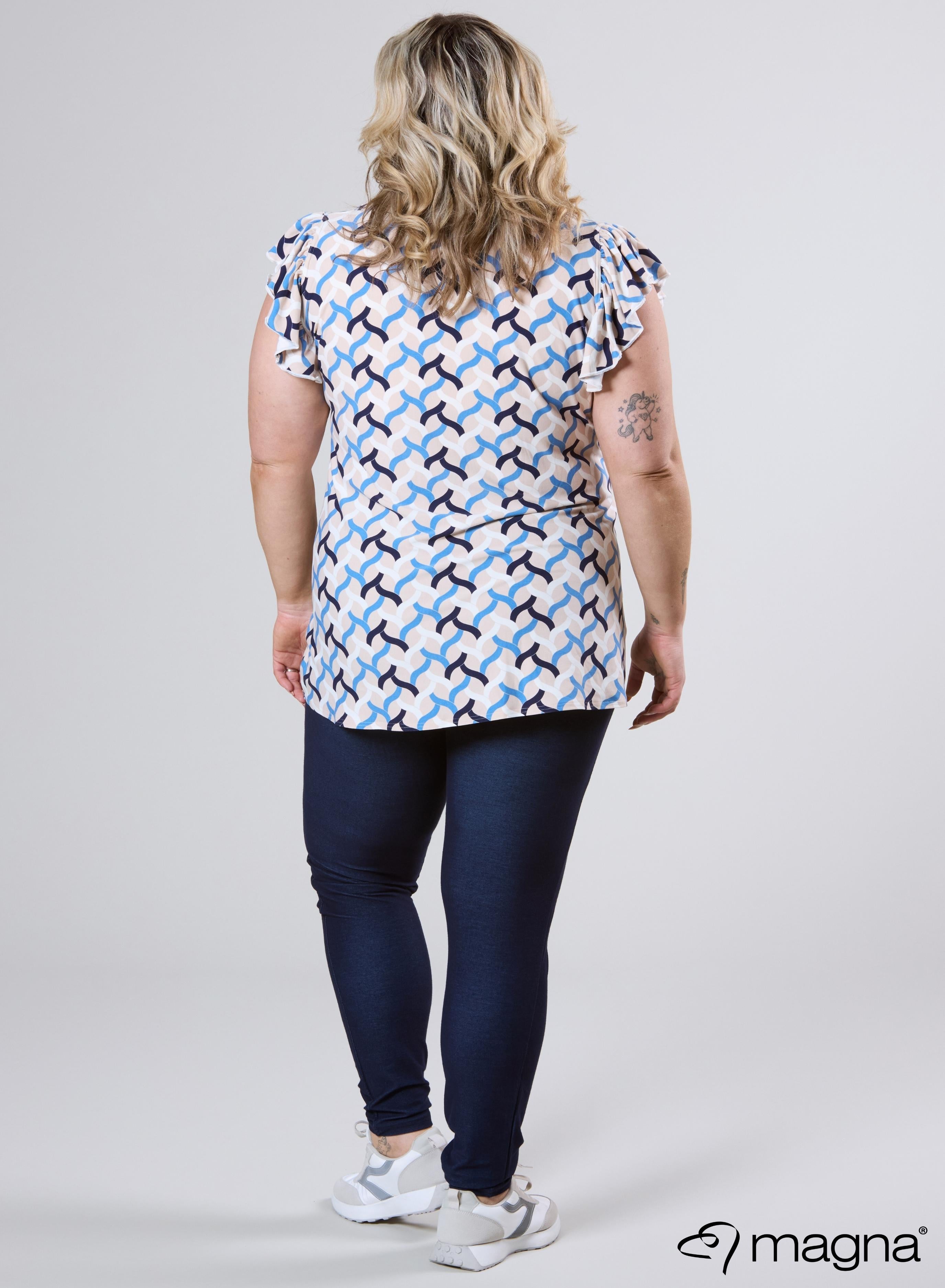 Magna Sleeveless Frill Tunic Woven Design Blue Sand