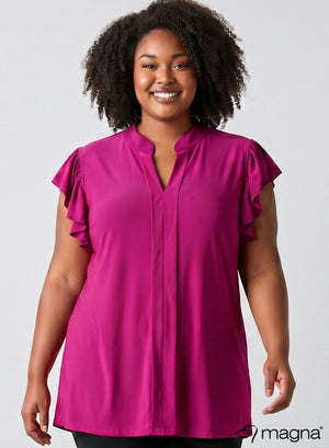 Magna mouwloze tuniek met ruches, donker fuchsia