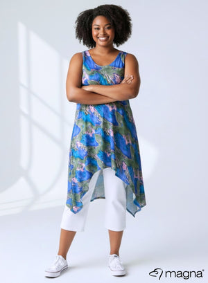 Magna A-vormige Mouwloze Split Jurk Groen-Blauw Swirl