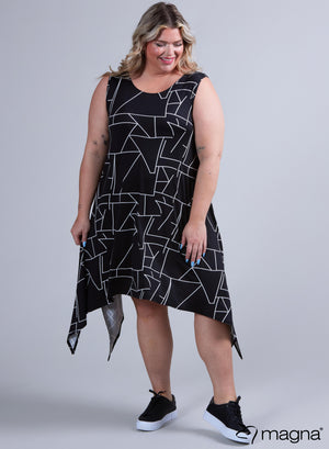 Magna A-förmiges ärmelloses Schlitzkleid Free Geometric Lines Schwarz