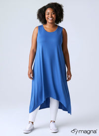 C-2323 - A-förmiges, einfarbiges, ärmelloses Kleid mit Schlitz, Dunkelhimmelblau