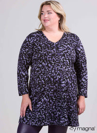 Magna Warm Relaxed Fit Tunic Shaded Leopard Purple