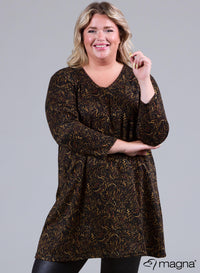 Magna Warm Relaxed Fit Tunic Digital Waves Dark Green