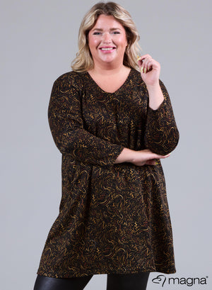 Magna Warm Relaxed Fit Tunic Digital Waves Dark Green