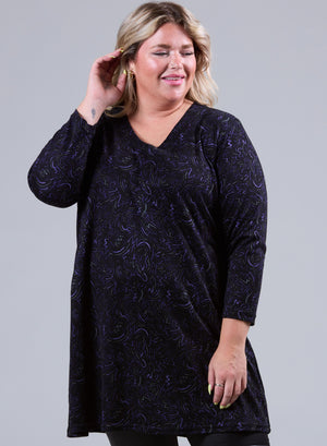 Magna Warm Relaxed Fit Tunic Digital Waves Purple