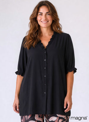 Magna ruches tuniek met knoopsluiting, zwart