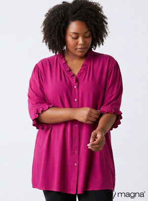 Magna ruches tuniek met knoopsluiting in donker fuchsia
