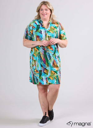 Magna String Tunic Kleid Grün Aqua Brush Design