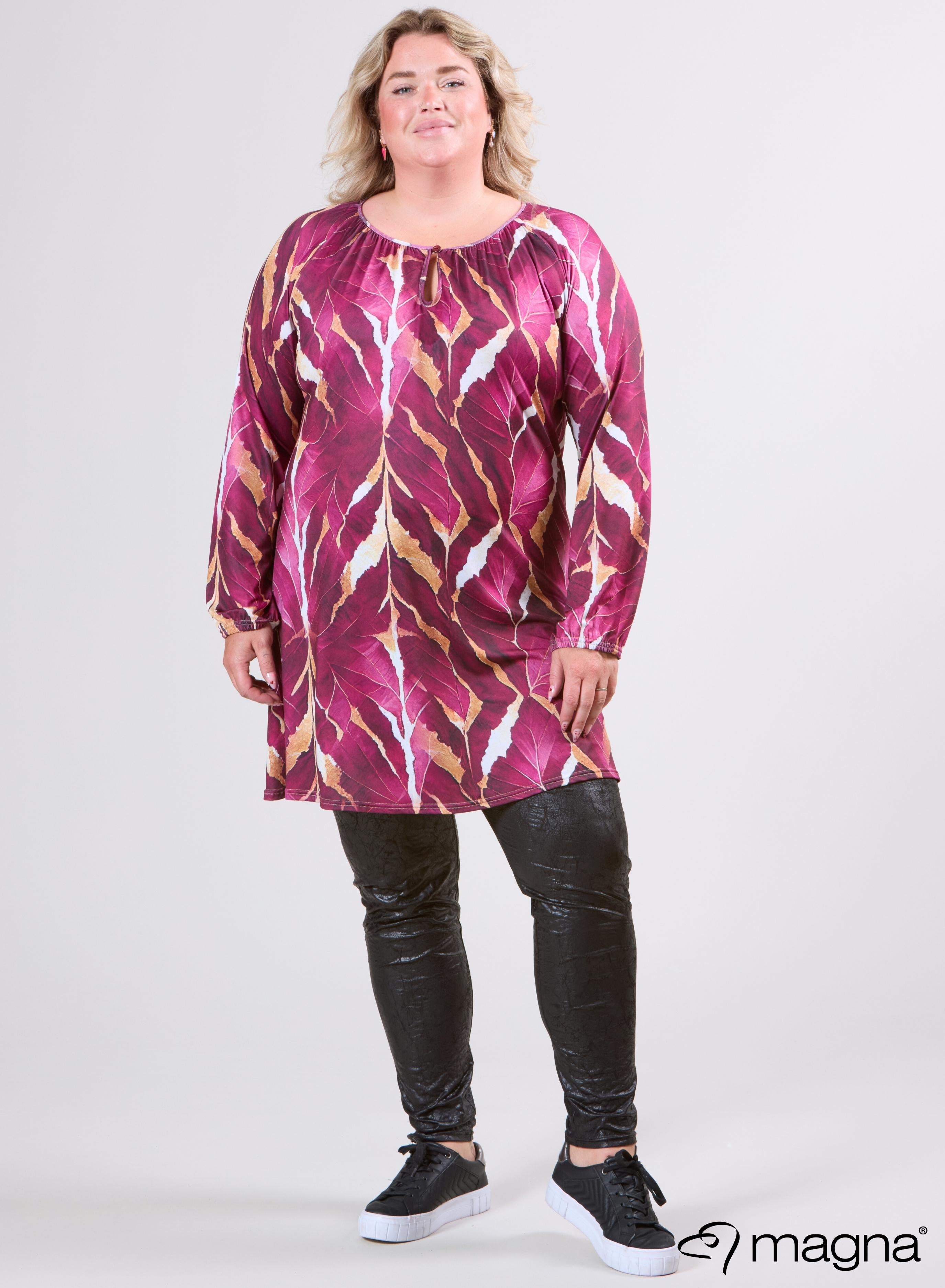 Magna Tuniek met Ruches en Plissé Autumn Leaves Wijnrood