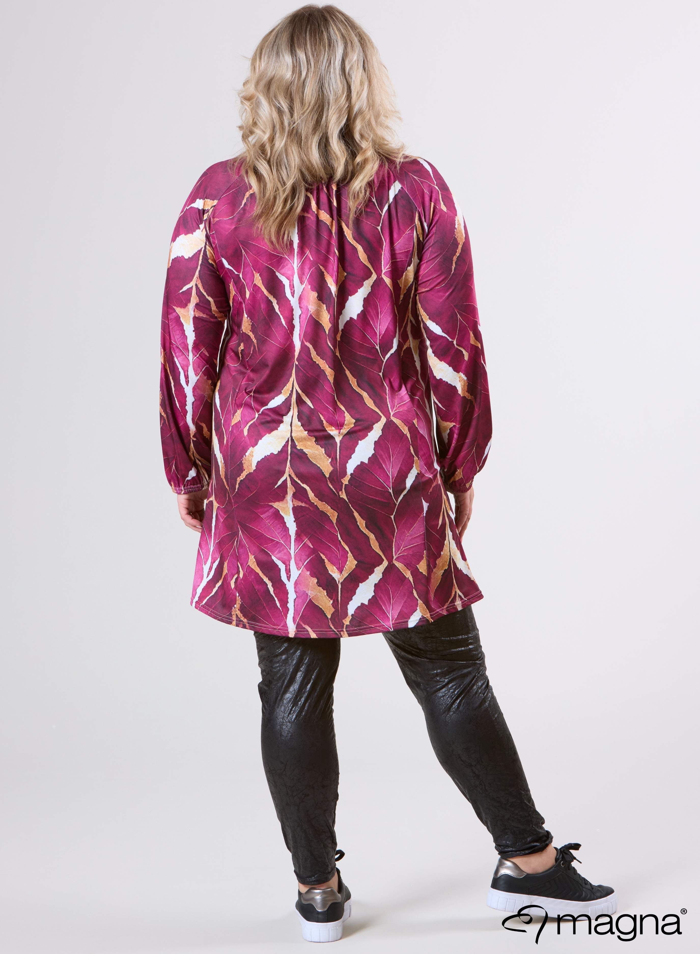 Magna Tuniek met Ruches en Plissé Autumn Leaves Wijnrood