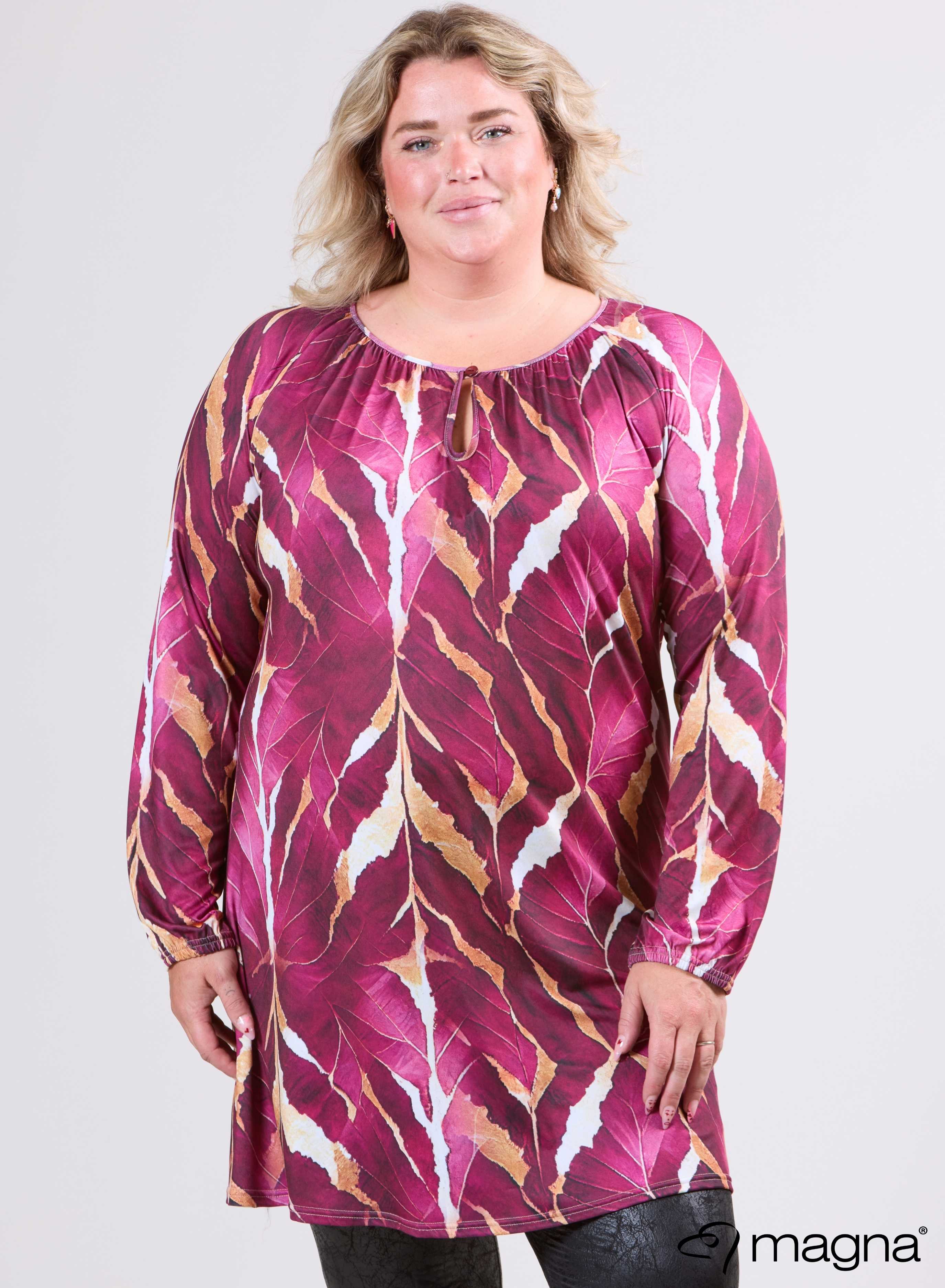 Magna Tuniek met Ruches en Plissé Autumn Leaves Wijnrood