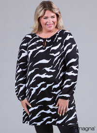 Magna Ruffle Pleated Tunic Zebra Black & White Print