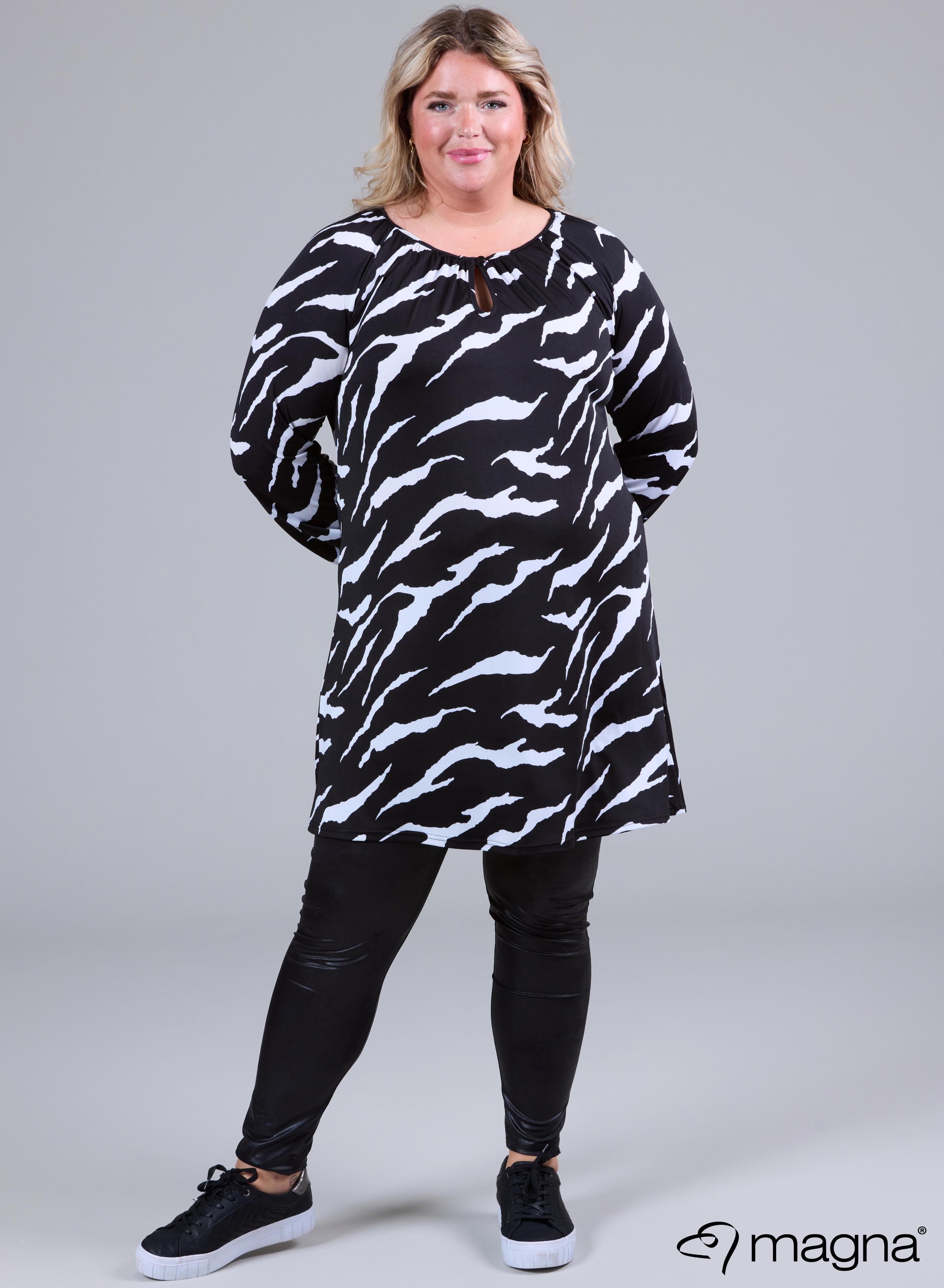 Magna Ruffle Pleated Tunic Zebra Black &amp; White Print