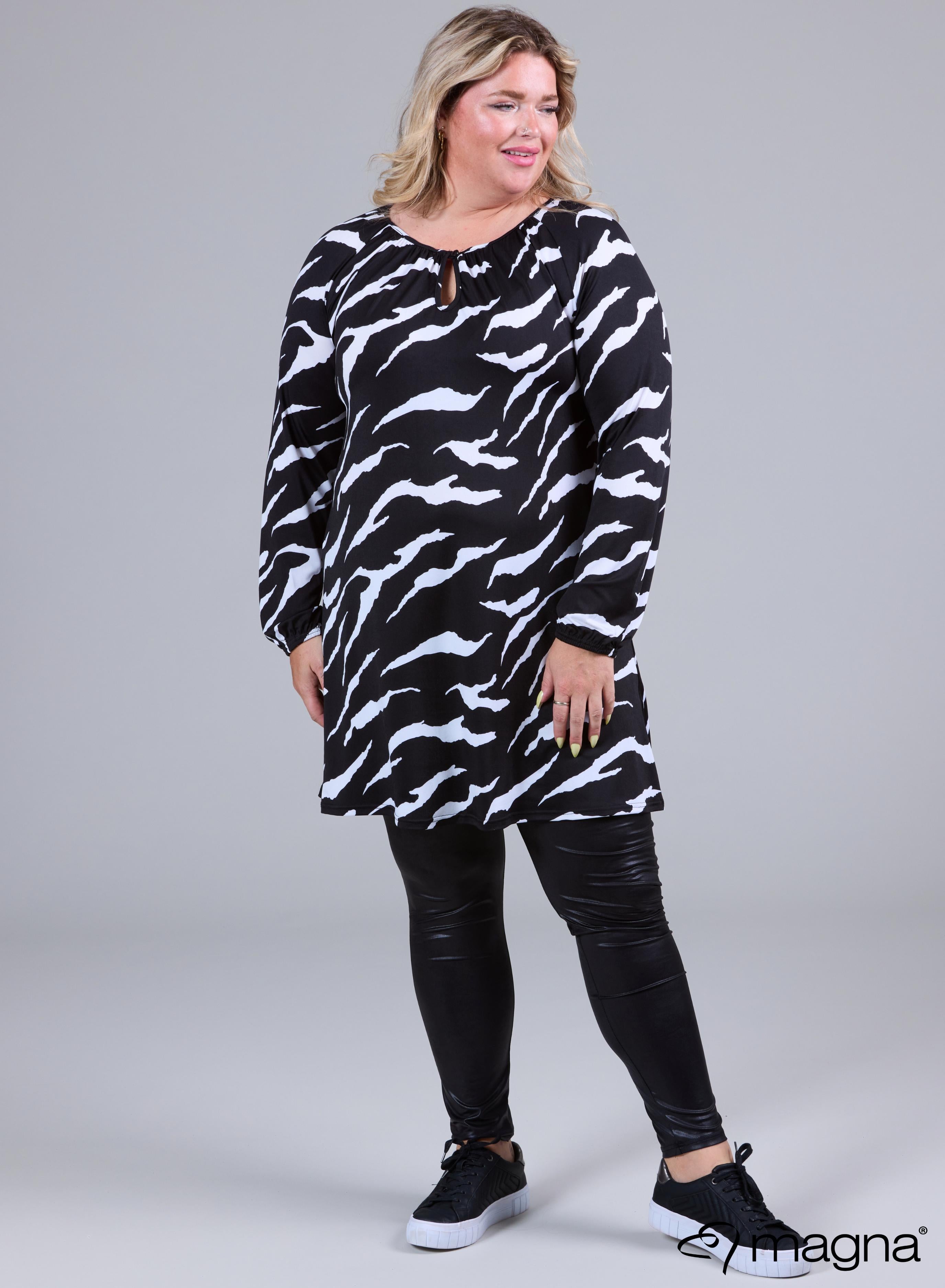 Magna Ruffle Pleated Tunic Zebra Black &amp; White Print