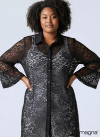 Magna lange blouse met kanten knoopjes, zwart