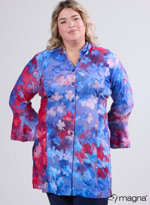 Magna Mesh Buttoned Blouse Natural Design Blue Red