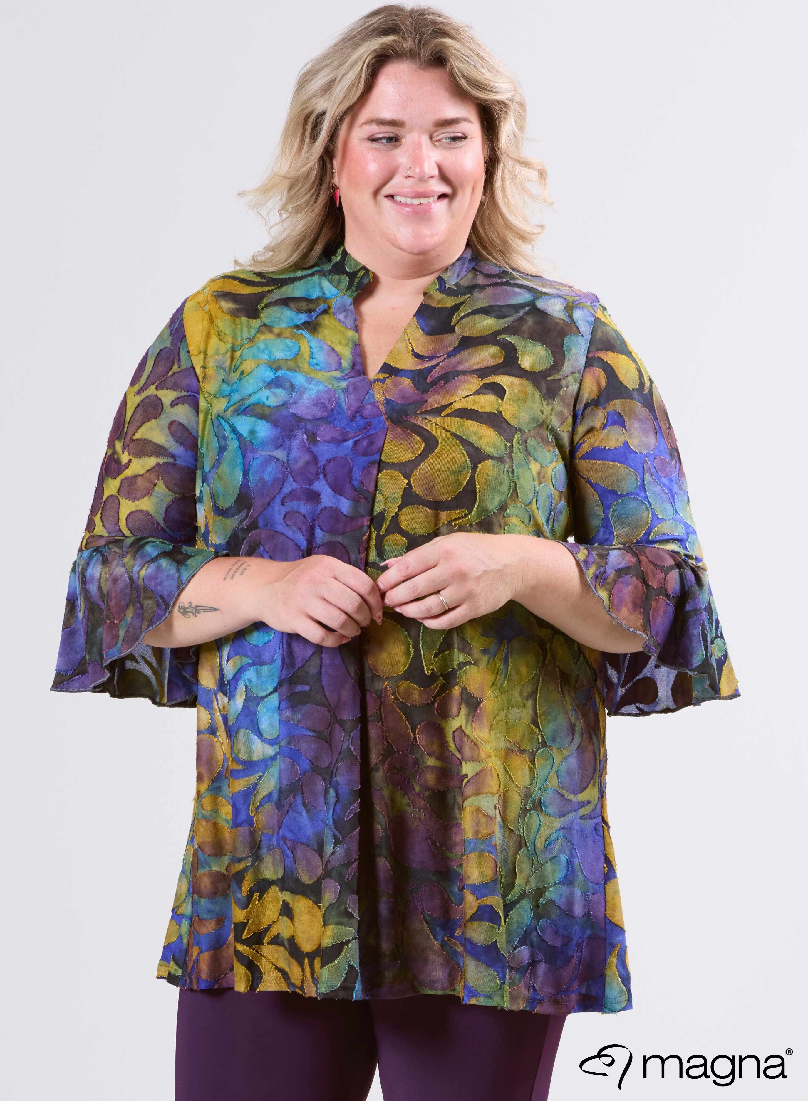 Magna Tuniek met Uitlopende Mouwen en Relaxed Fit Drop Shapes Paars