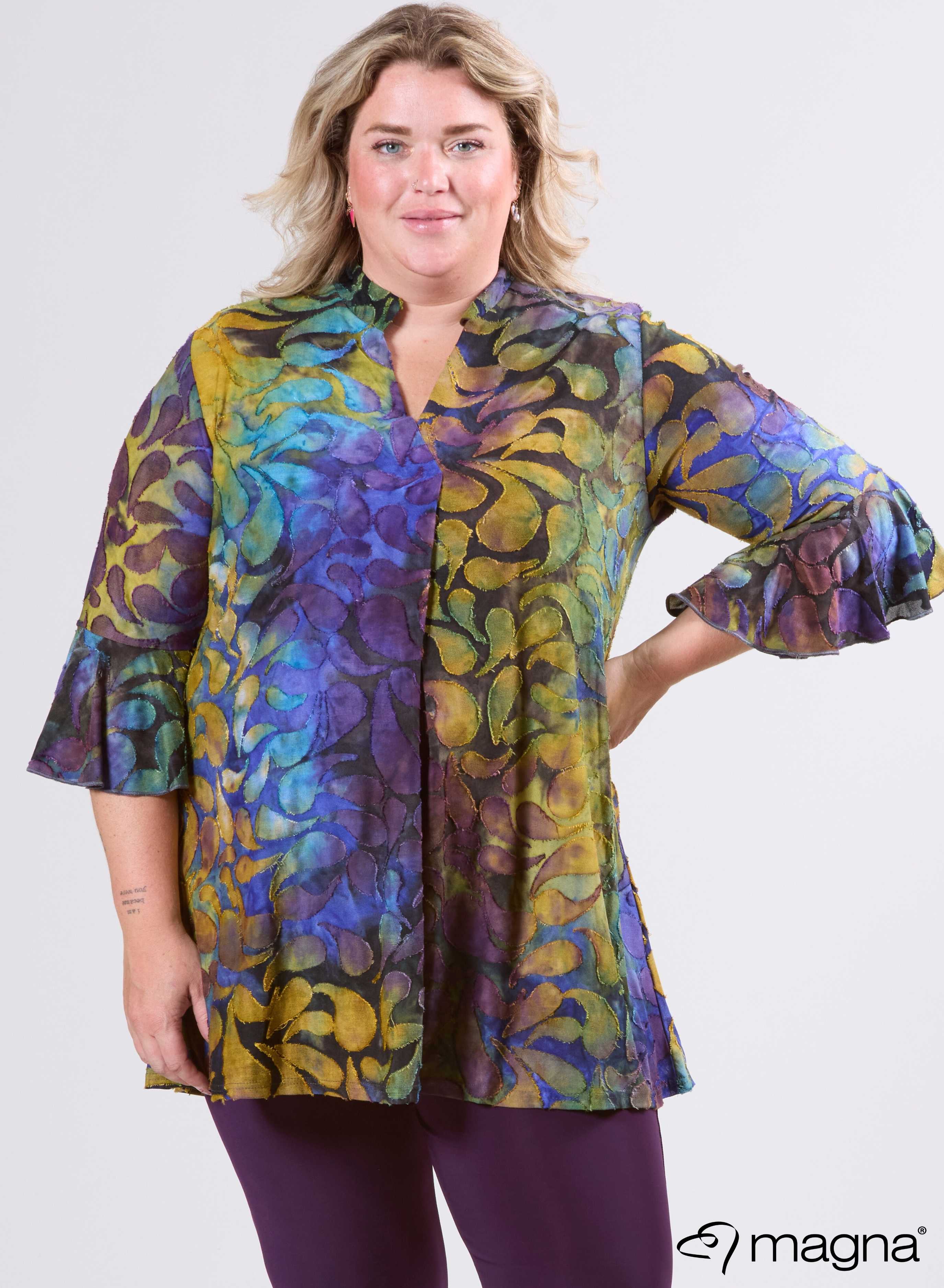 Magna Tuniek met Uitlopende Mouwen en Relaxed Fit Drop Shapes Paars