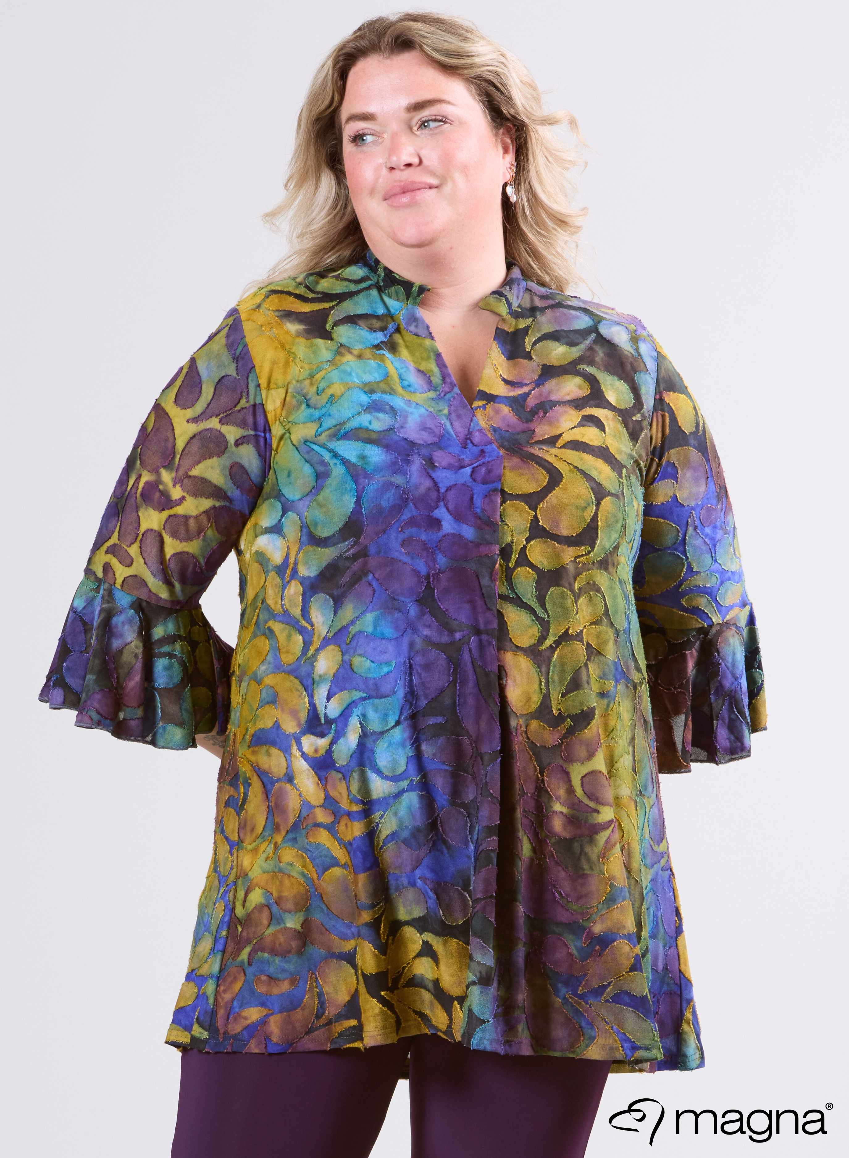 Magna Tuniek met Uitlopende Mouwen en Relaxed Fit Drop Shapes Paars