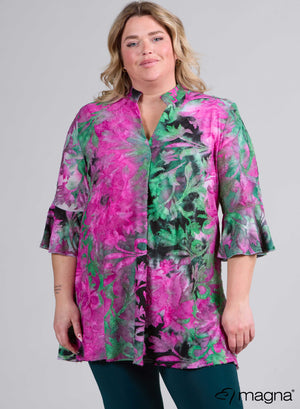 Magna Tuniek met uitlopende mouwen en een relaxte pasvorm, roze en groen.