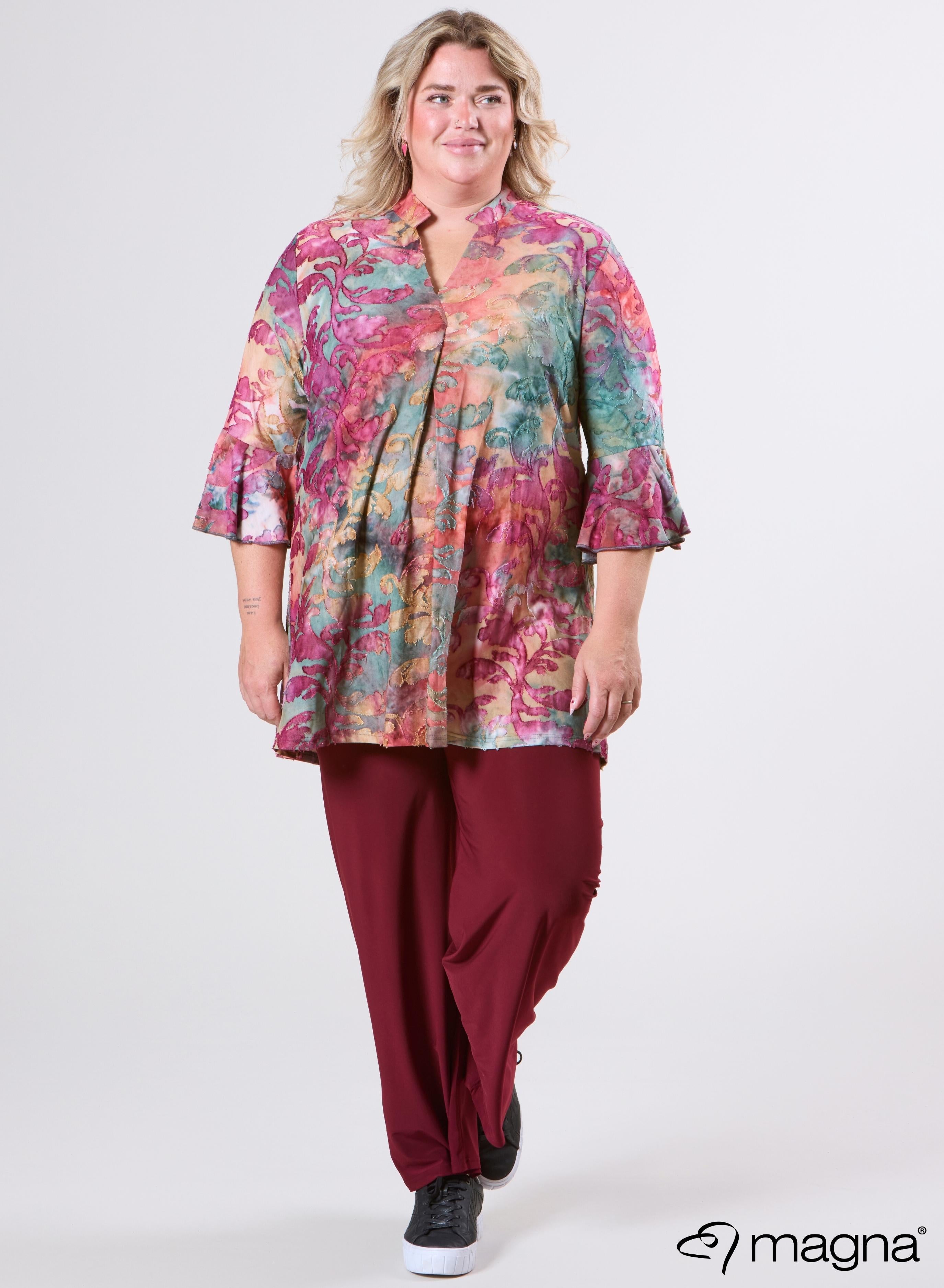 Magna Tuniek met Uitlopende Mouwen en Relaxed Fit Fall Leaves Wijnrood