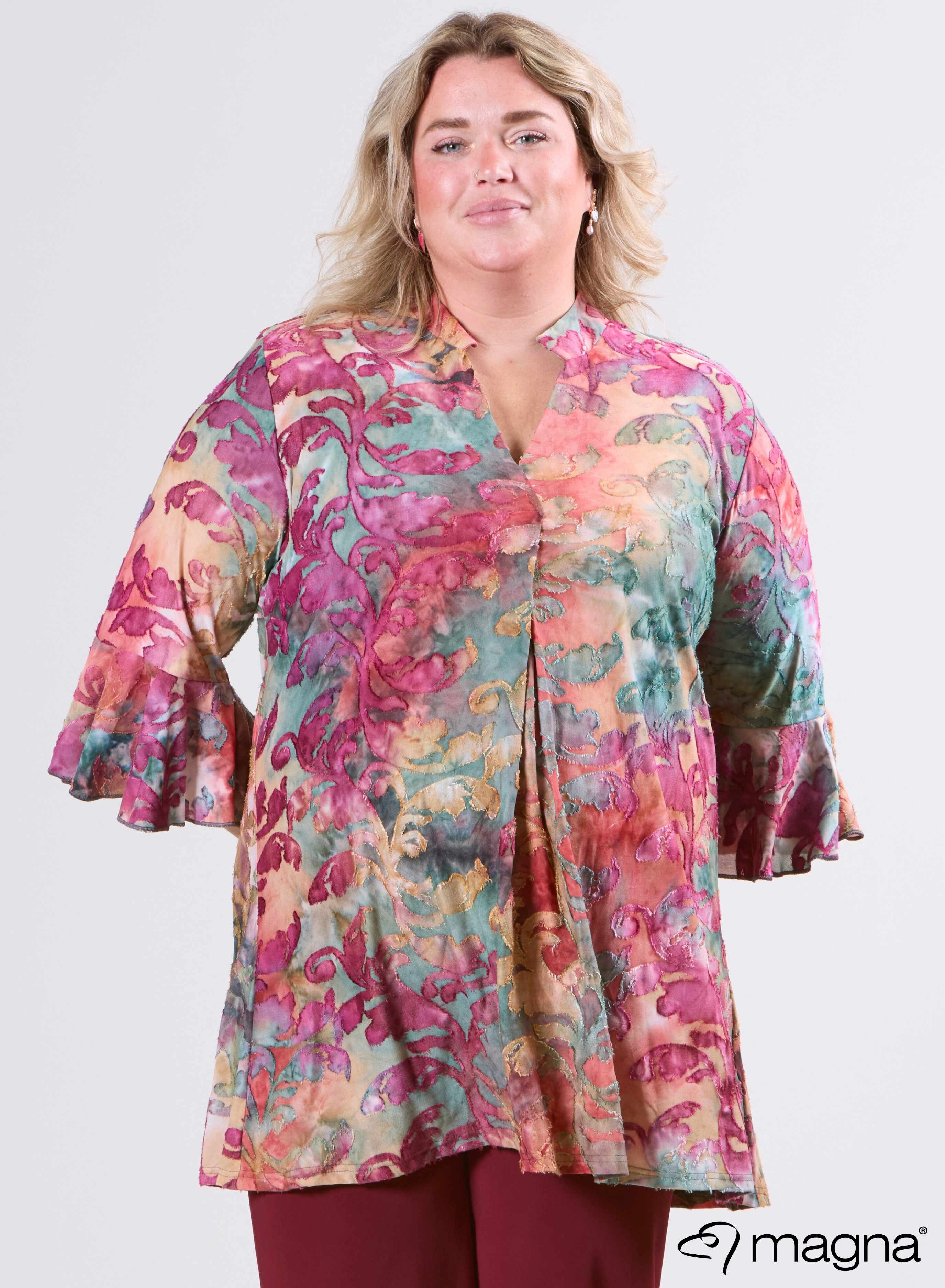 Magna Tuniek met Uitlopende Mouwen en Relaxed Fit Fall Leaves Wijnrood