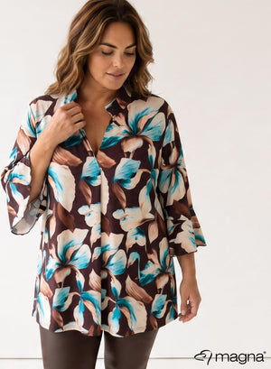 Magna Tunic met wijde mouwen en relaxte pasvorm Dark Botanical Petrol