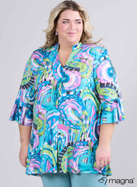 Magna Relaxte Tuniek met Uitlopende Mouwen Flowing Canvas Lime Pink