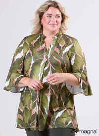 Magna Flared Mouwen en Relaxed Fit Autumn Leaves Groen