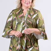 Magna Flared Mouwen en Relaxed Fit Autumn Leaves Groen
