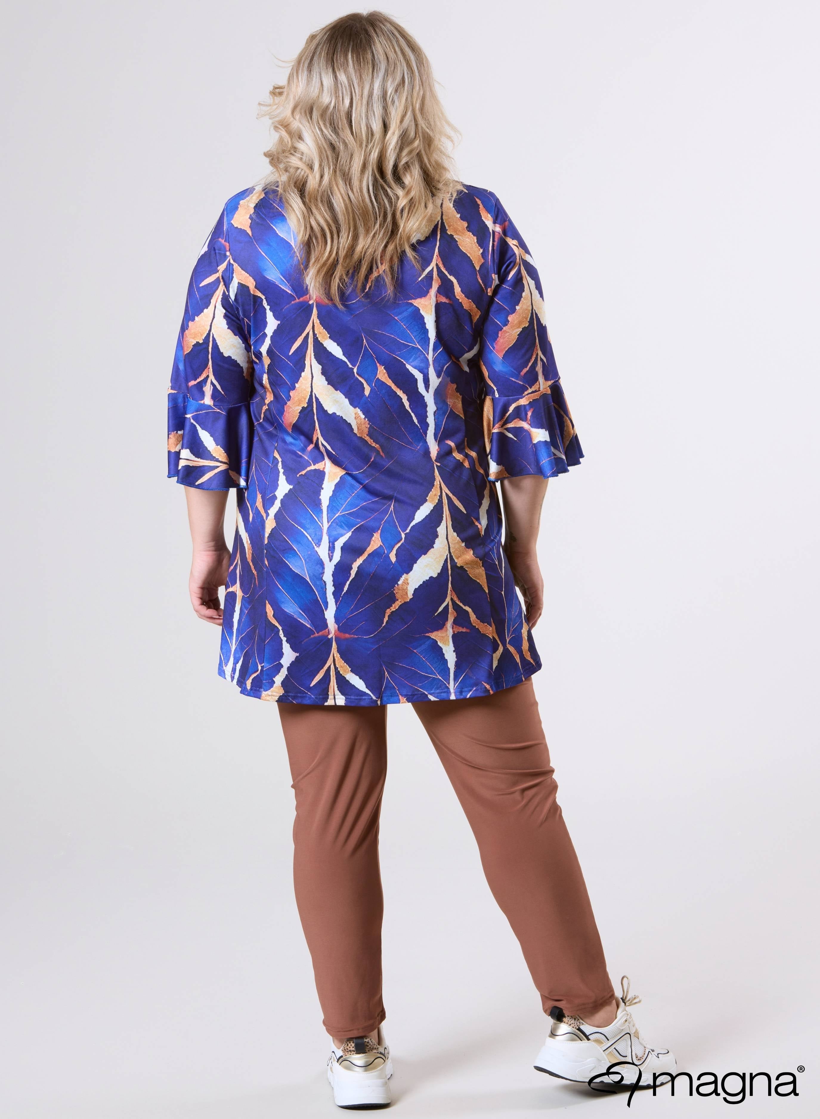 Magna Flared Mouwen en Relaxed Fit Autumn Leaves Camel/Blauw