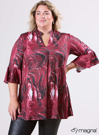 Magna Flared Mouwen Tunieken en Relaxed Fit Pebble Waves Wijnrood