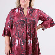 Magna Flared Mouwen Tunieken en Relaxed Fit Pebble Waves Wijnrood