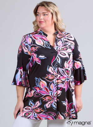 Tuniek met wijde mouwen en een relaxte pasvorm, kleurrijke bloemenprint (Roze)