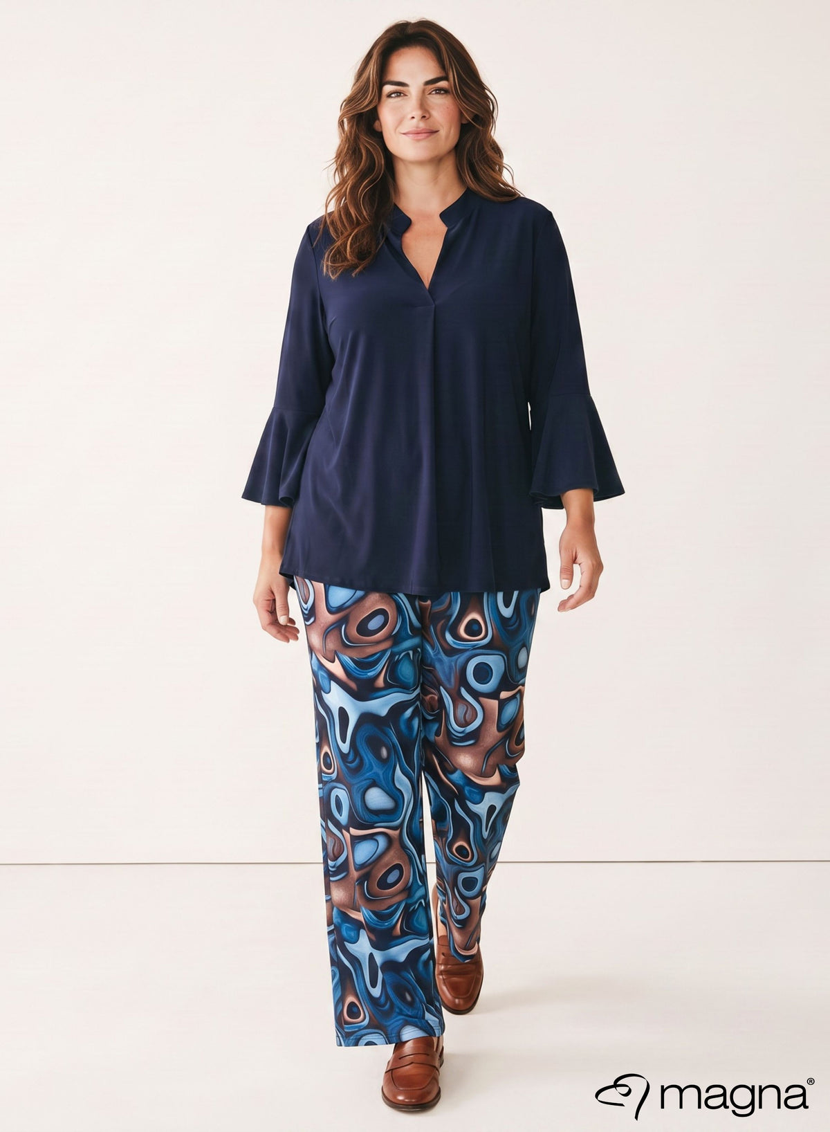 Magna Flared Sleeves Relaxed Tunic Navy