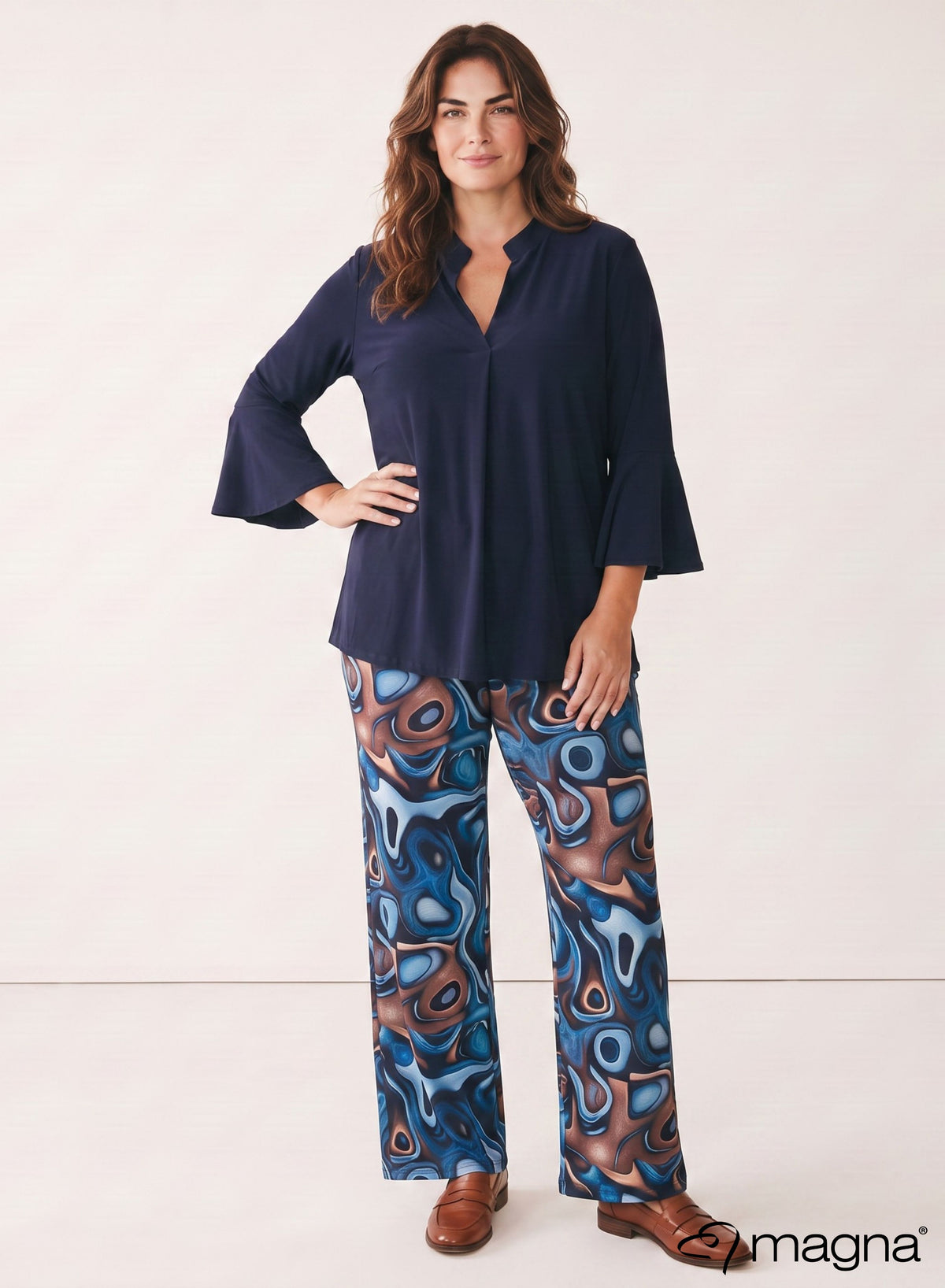 Magna Flared Sleeves Relaxed Tunic Navy