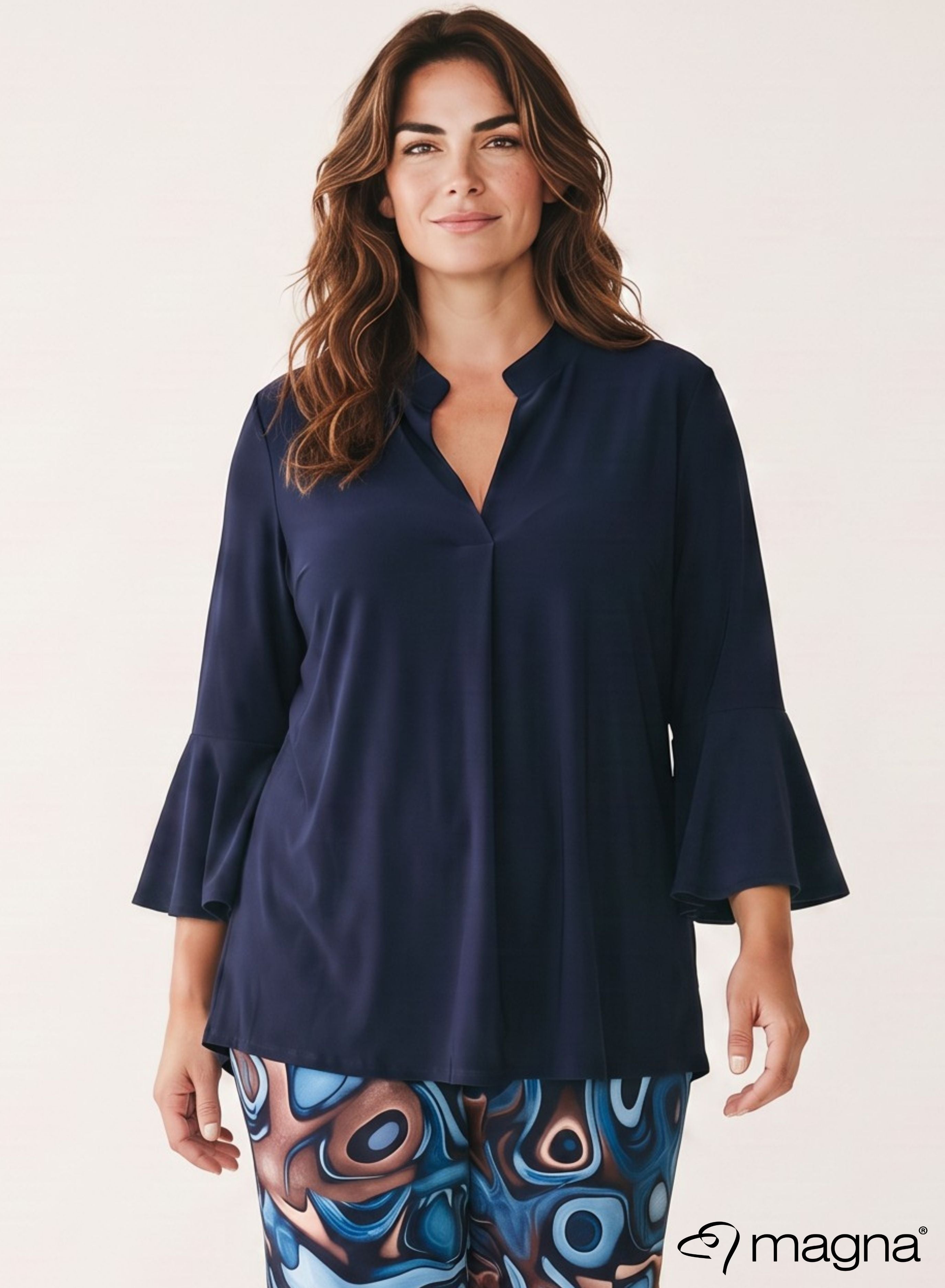 Magna Flared Sleeves Relaxed Tunic Navy