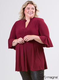Magna Flared Sleeves Relaxed Tunic Wine Red