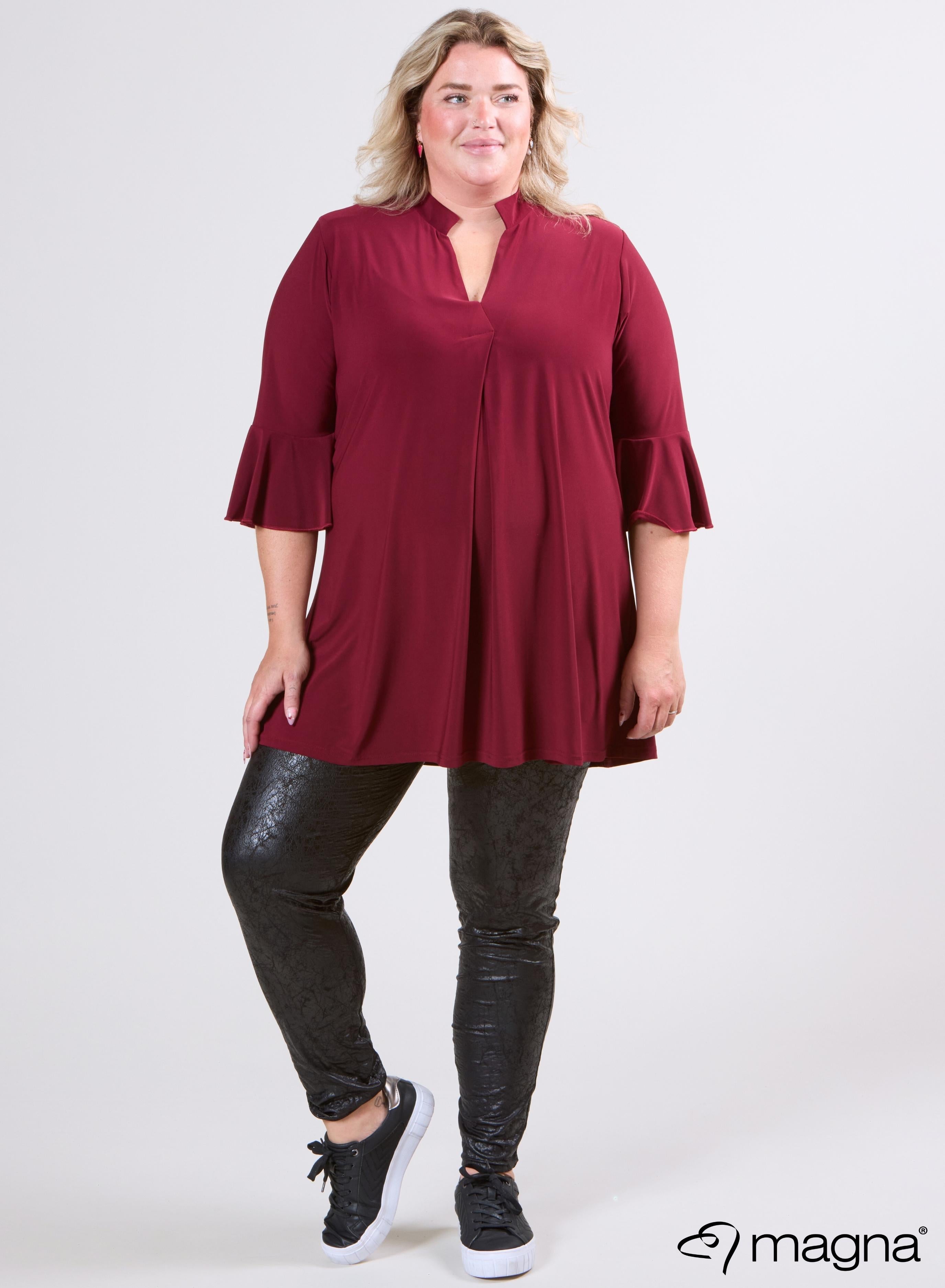 Magna Flared Sleeves Relaxed Tunic Wine Red