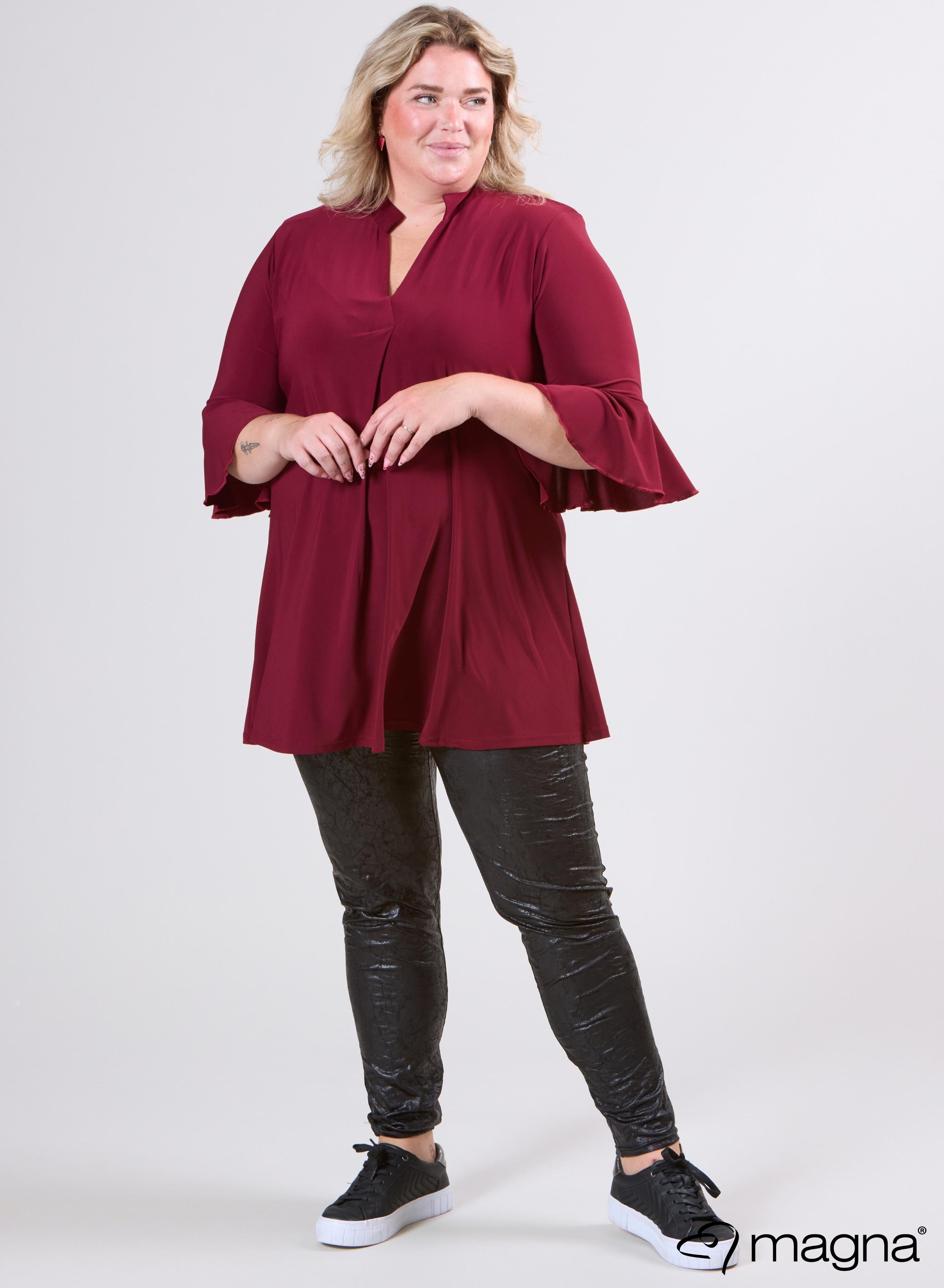 Magna Flared Sleeves Relaxed Tunic Wine Red