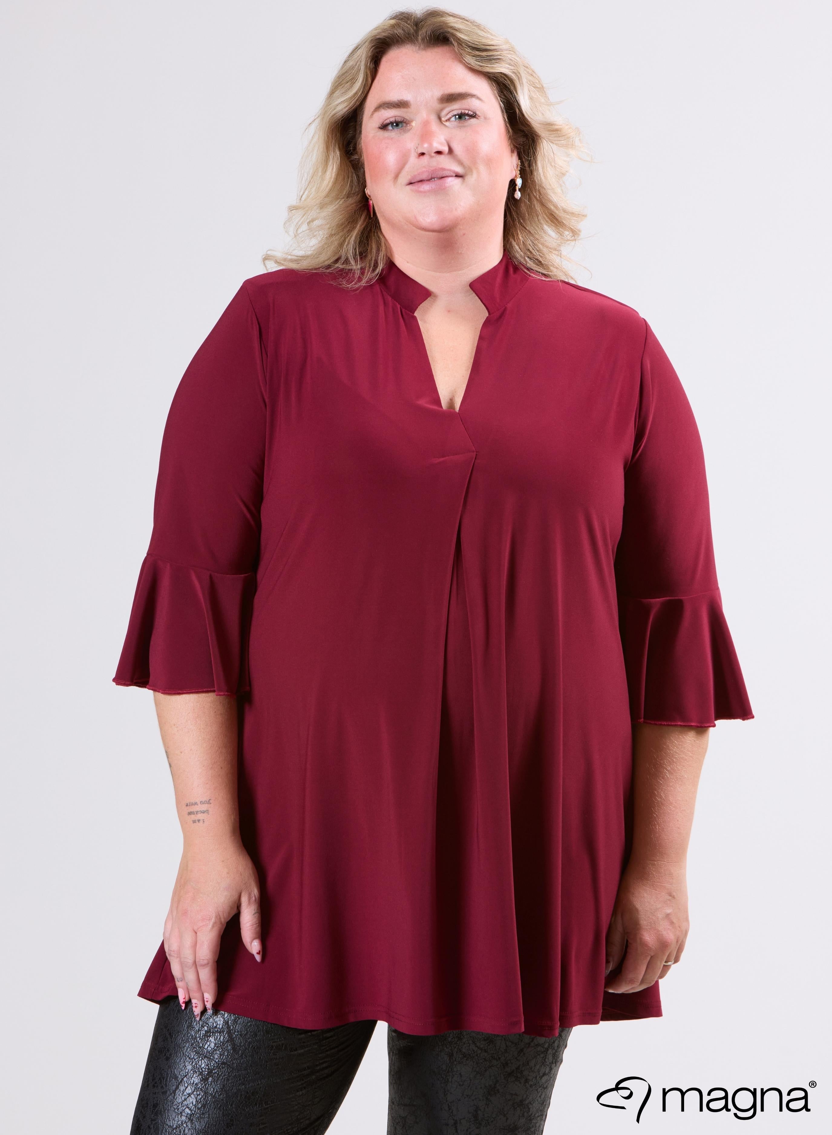 Magna Flared Sleeves Relaxed Tunic Wine Red