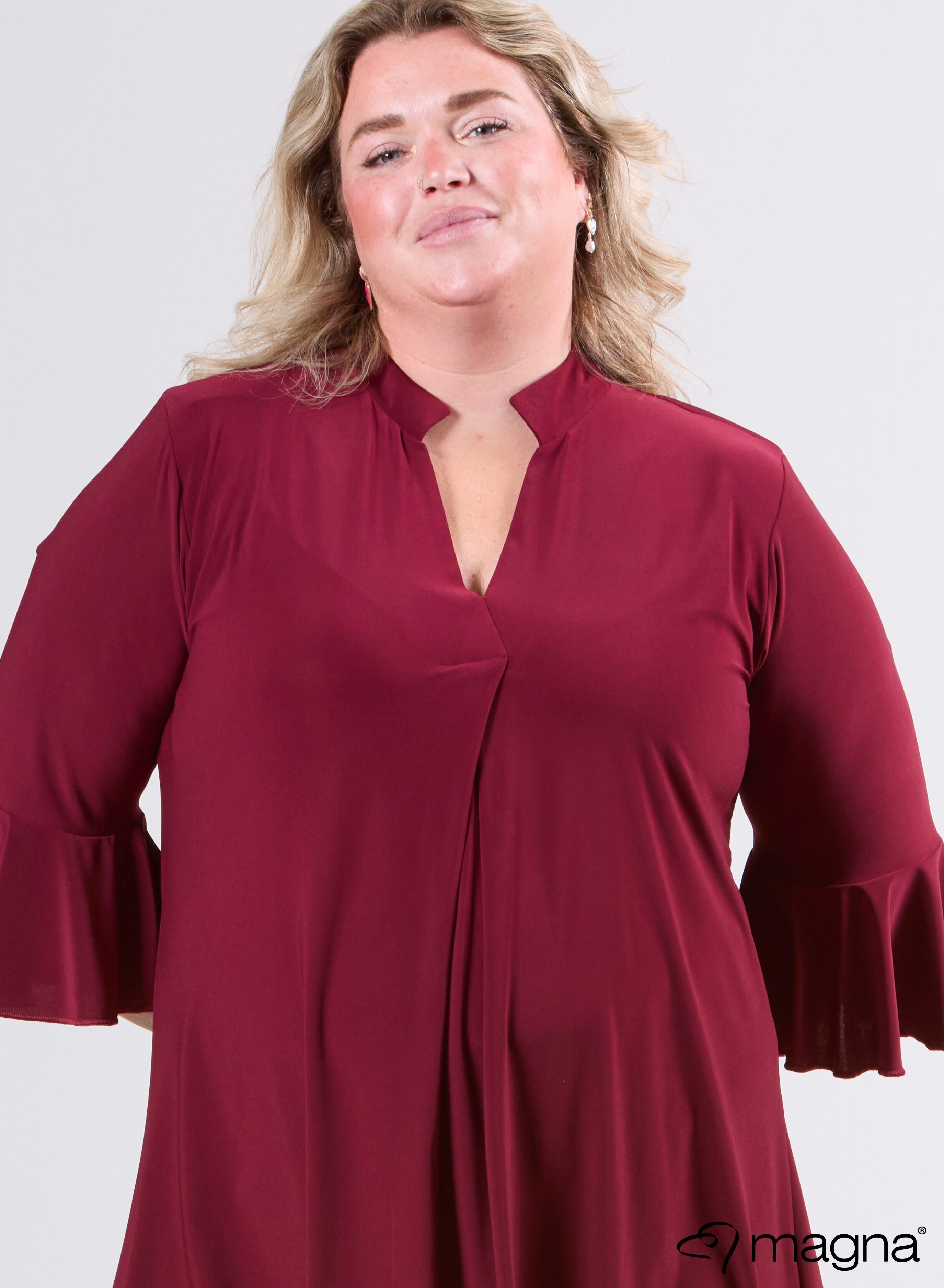 Magna Flared Sleeves Relaxed Tunic Wine Red