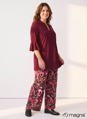 Magna Flared Sleeves Relaxed Tunic Wine Red