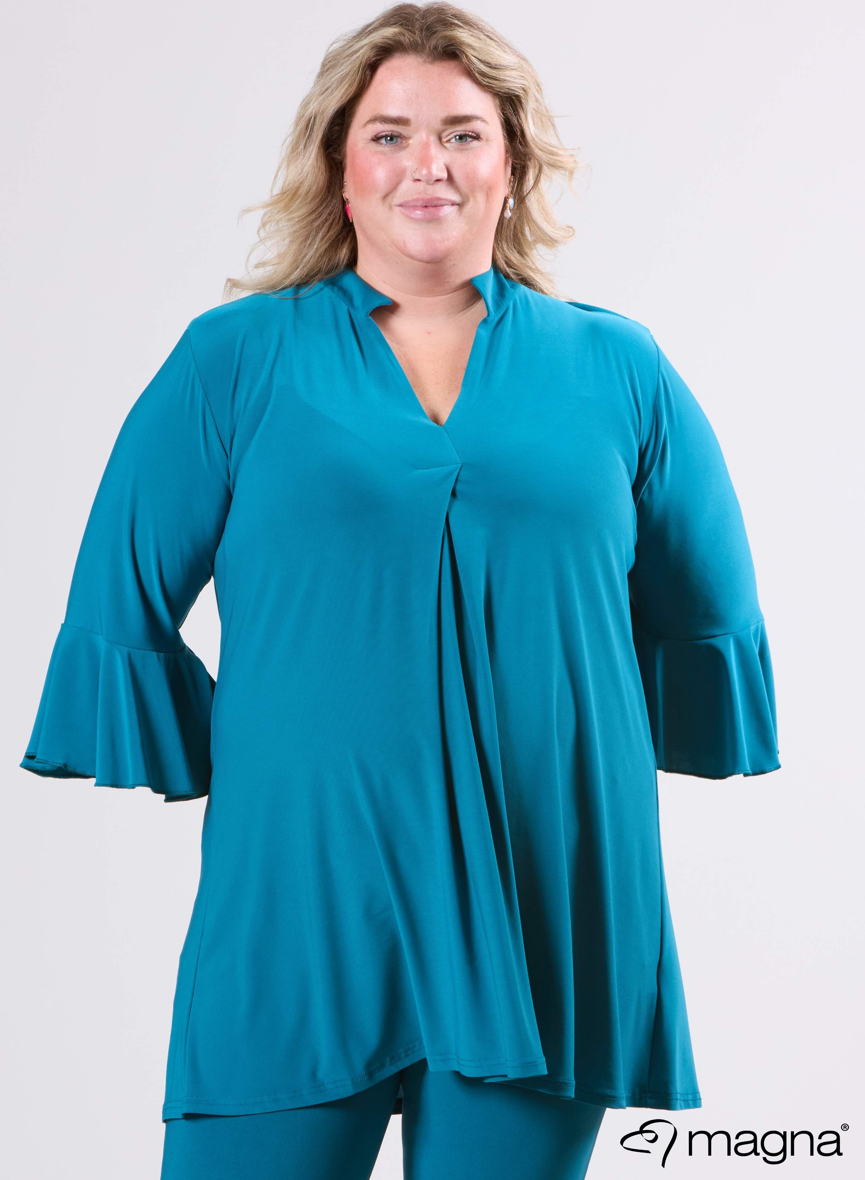Magna Flared Sleeves Relaxed Tunic Petrol Blue