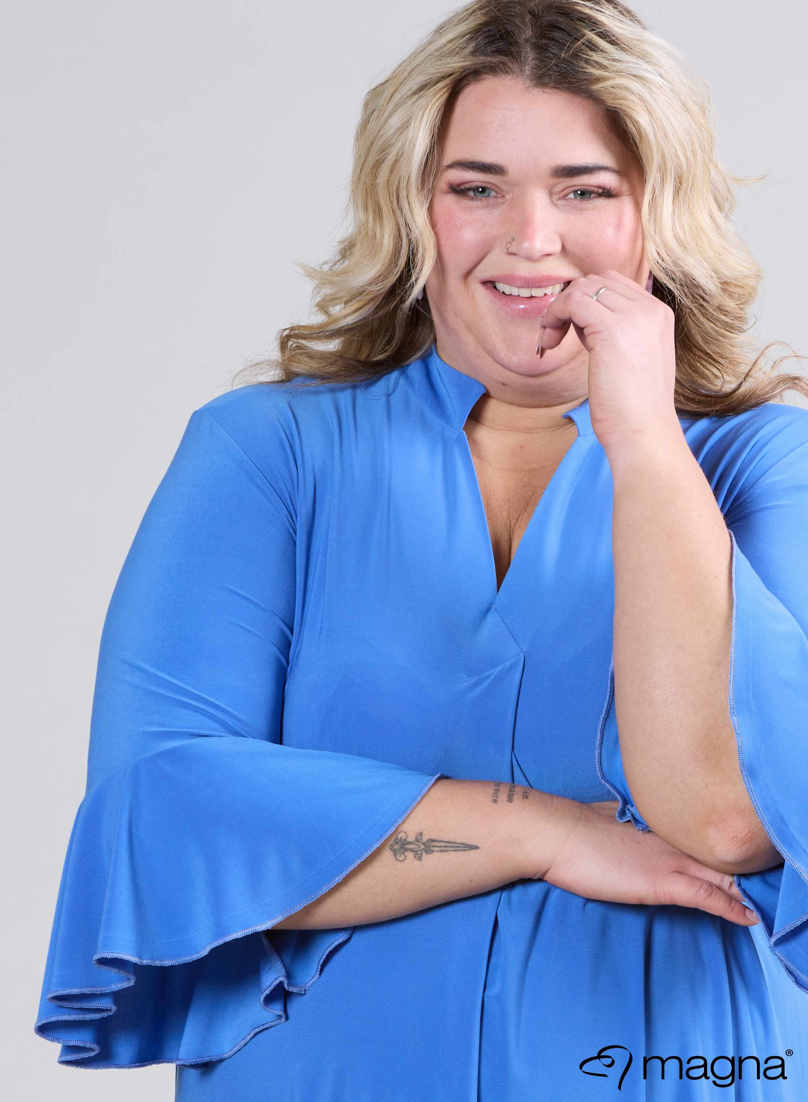 Magna Flared Sleeves Relaxed Tunic Dark Sky Blue