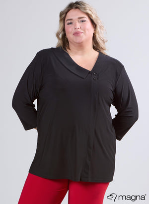 Magna Comfy Tuniek met knoopsluiting en overslag, zwart