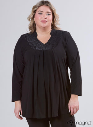 Tuniek met Magna-plooien en kanten details, zwart