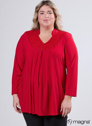 Tuniek met Magna-plooien en kanten details, rood