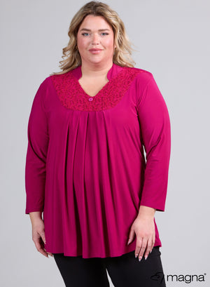 Tuniek met Magna-plooien en kanten details in magenta